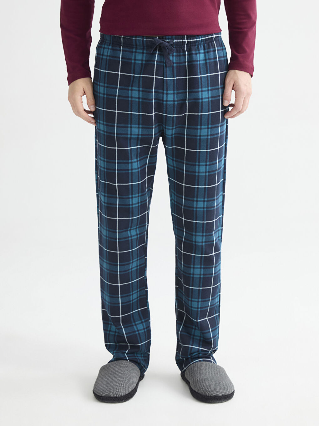 Petrol Standart Kalıp Ekose Erkek Pijama Alt-1