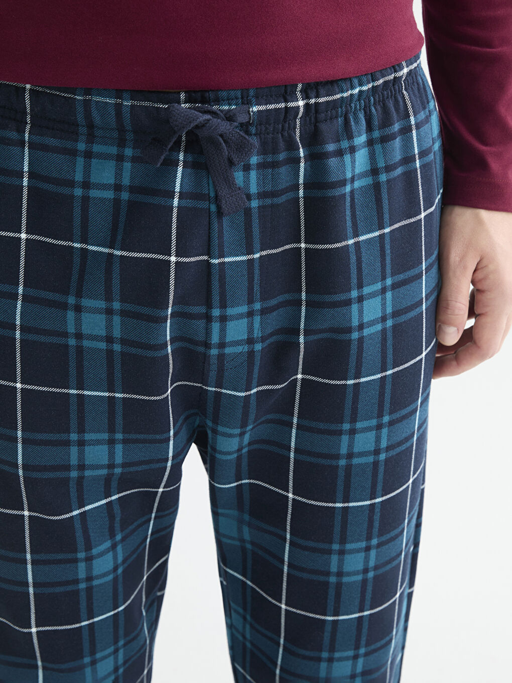 Petrol Standart Kalıp Ekose Erkek Pijama Alt-2