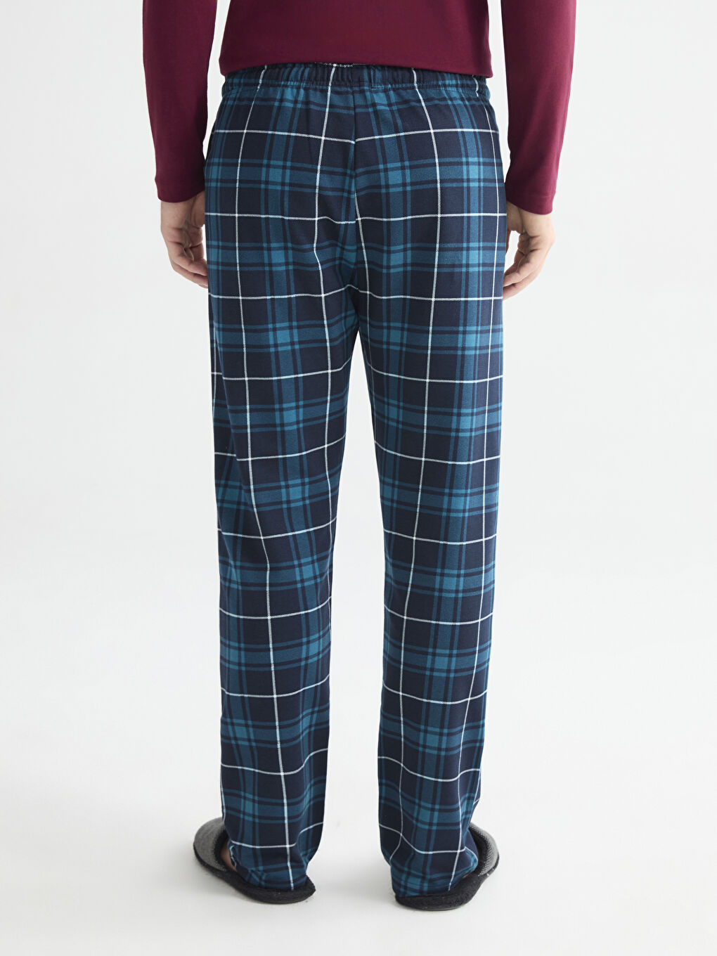 Petrol Standart Kalıp Ekose Erkek Pijama Alt-3