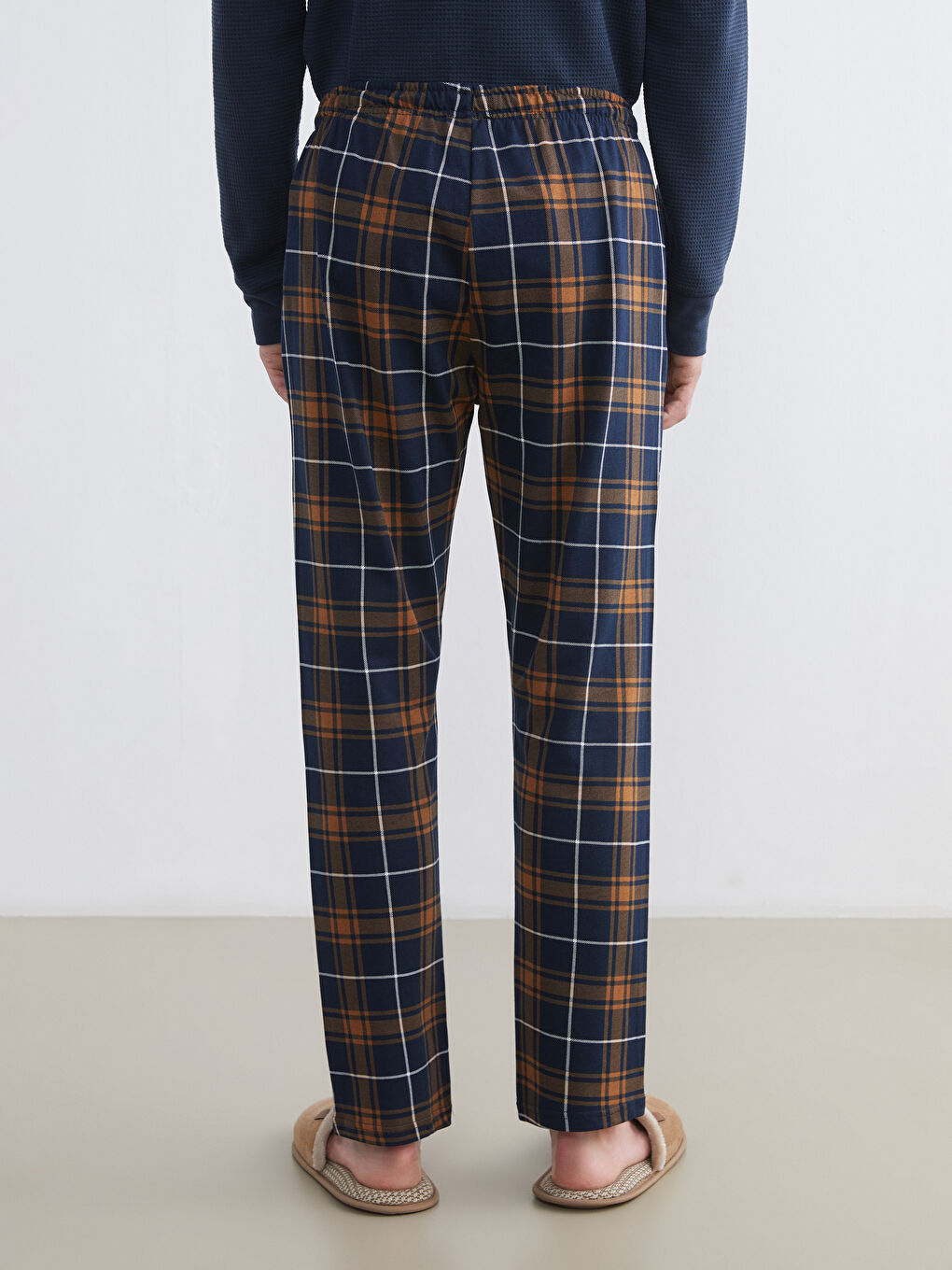 Kahverengi Standart Kalıp Ekose Erkek Pijama Alt-3