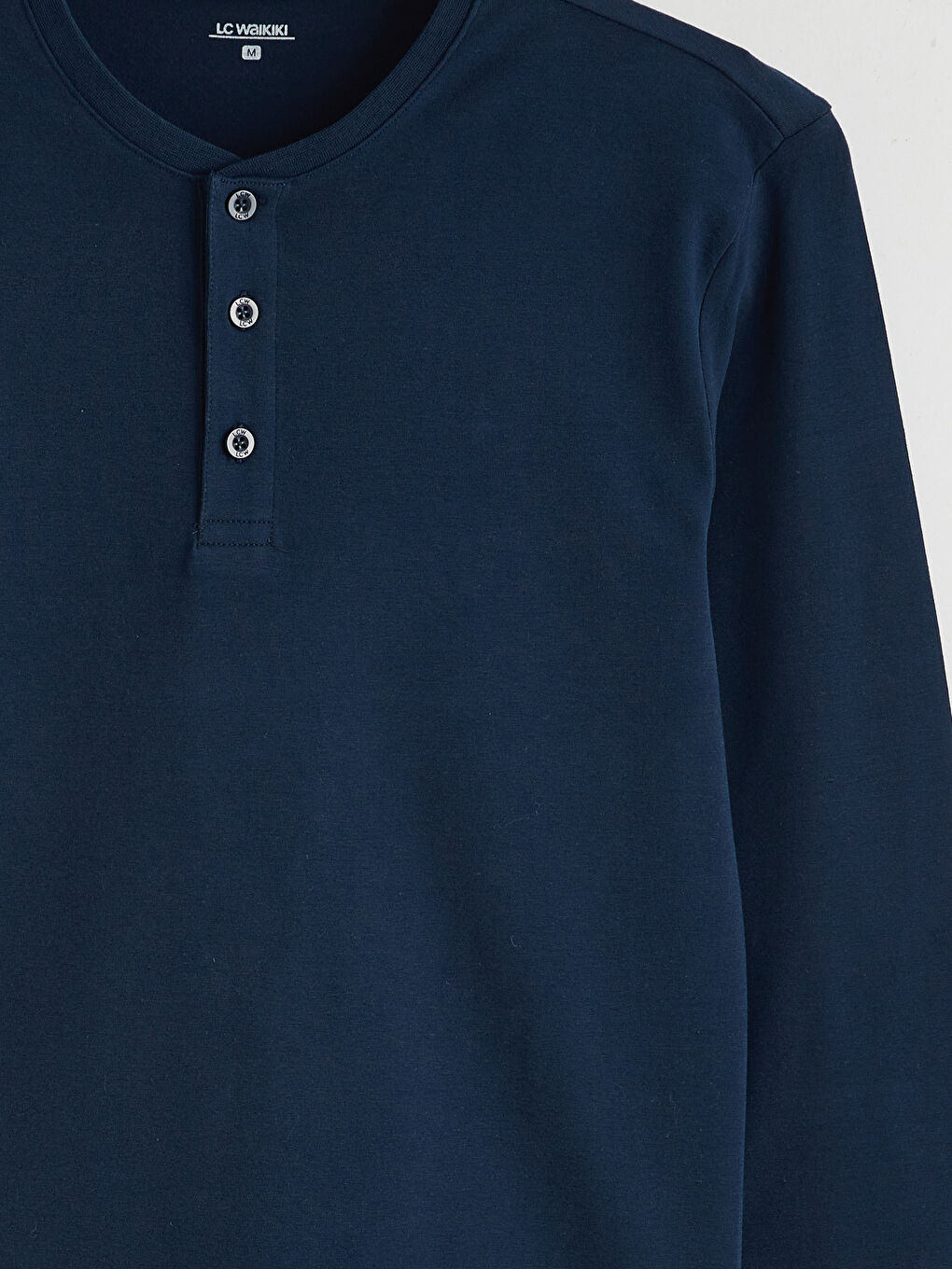 Lacivert Bisiklet Yaka Uzun Kollu Erkek Pijama Üst-1