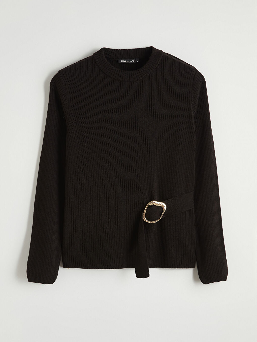 Siyah Bisiklet Yaka Metal Aplikeli Kadın Triko Kazak-4