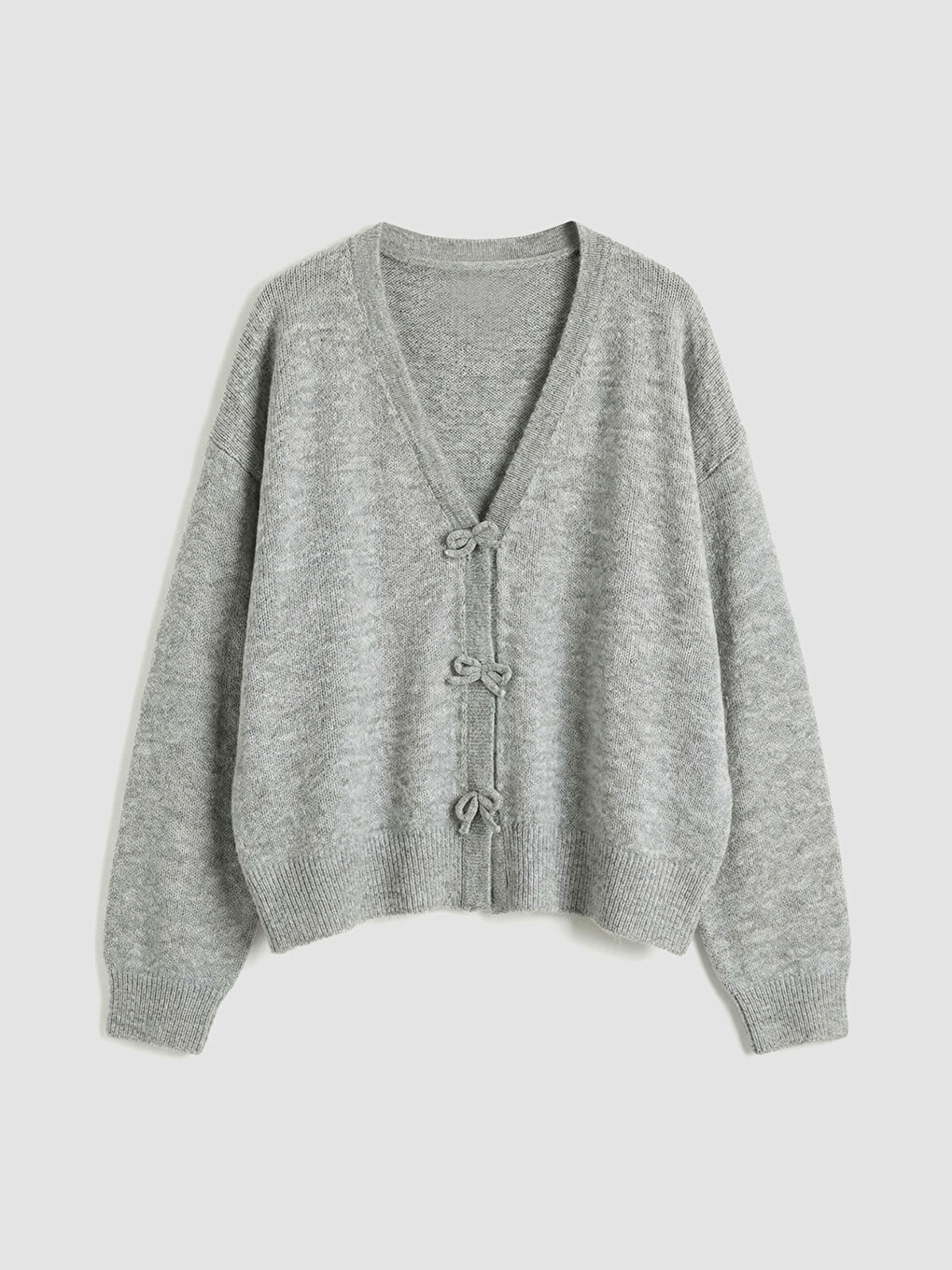 Gri V Yaka Kadın Triko Hırka	-4