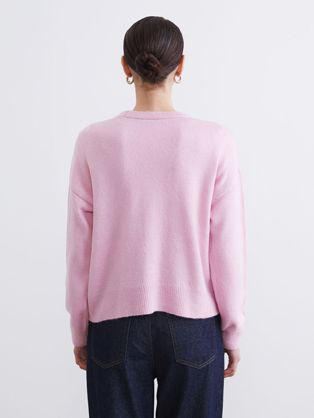 Pembe V Yaka Kadın Triko Hırka	-3