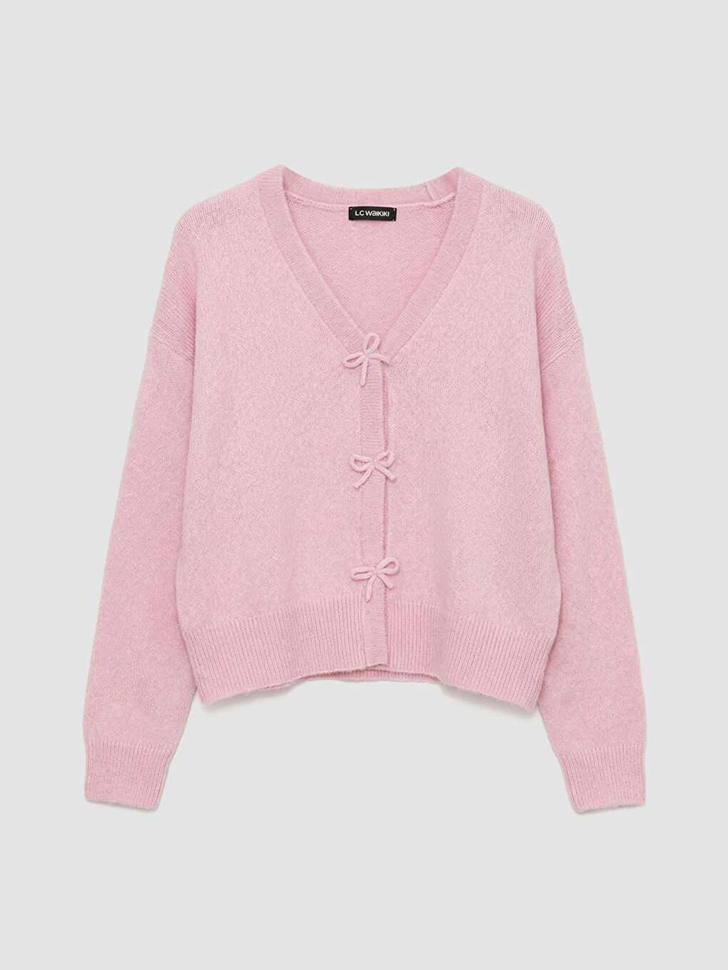 Pembe V Yaka Kadın Triko Hırka	