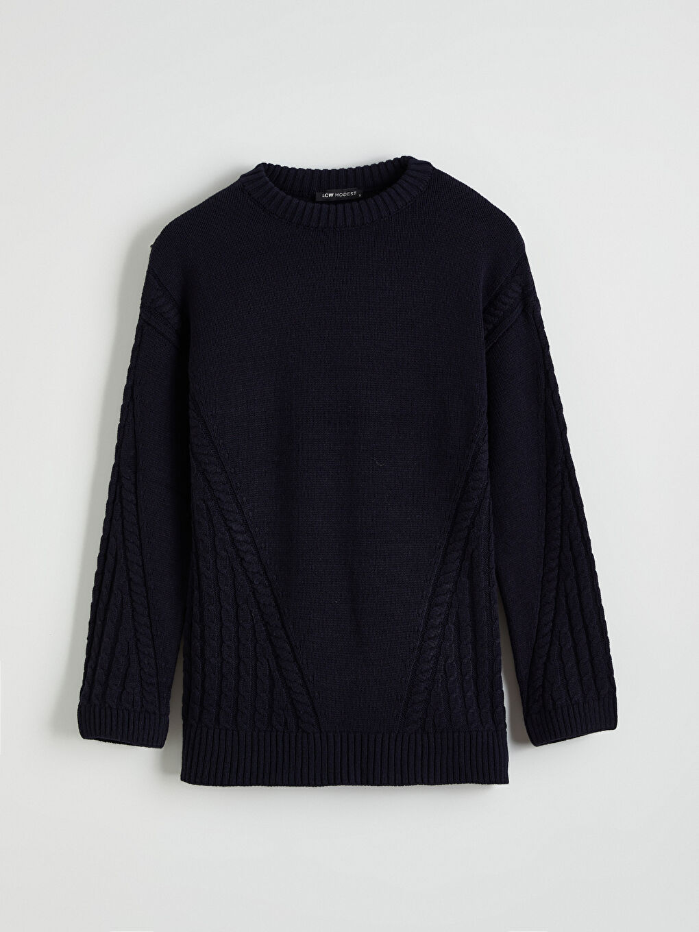 Lacivert Bisiklet Yaka Kendinden Desenli Kadın Triko Tunik