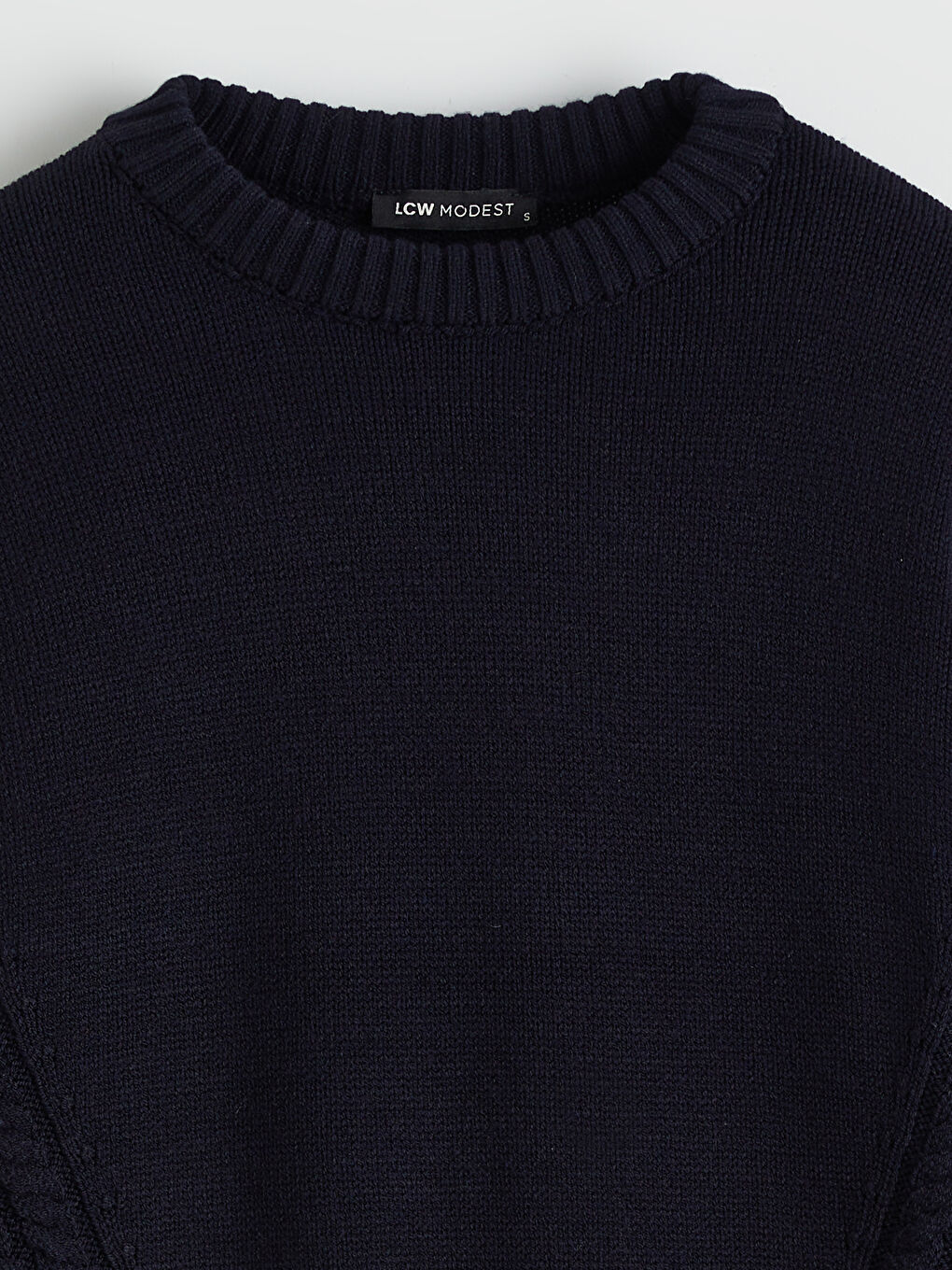 Lacivert Bisiklet Yaka Kendinden Desenli Kadın Triko Tunik-1