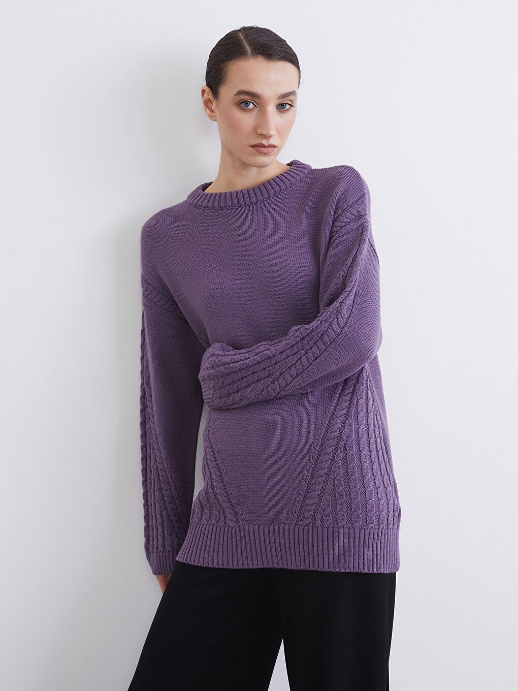 Women's Knit Tunic with Self-Pattern and Crew Neck