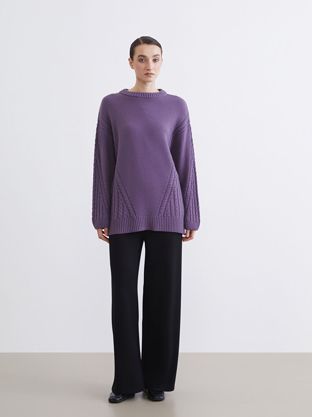 Women's Knit Tunic with Self-Pattern and Crew Neck-1