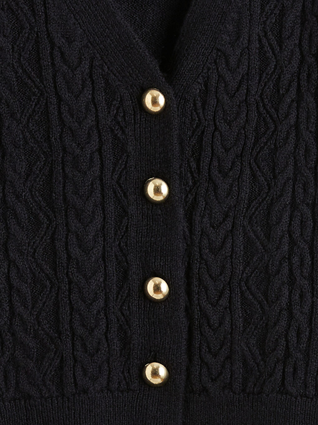 Lacivert V Yaka Kendinden Desenli Kadın Triko Hırka-5