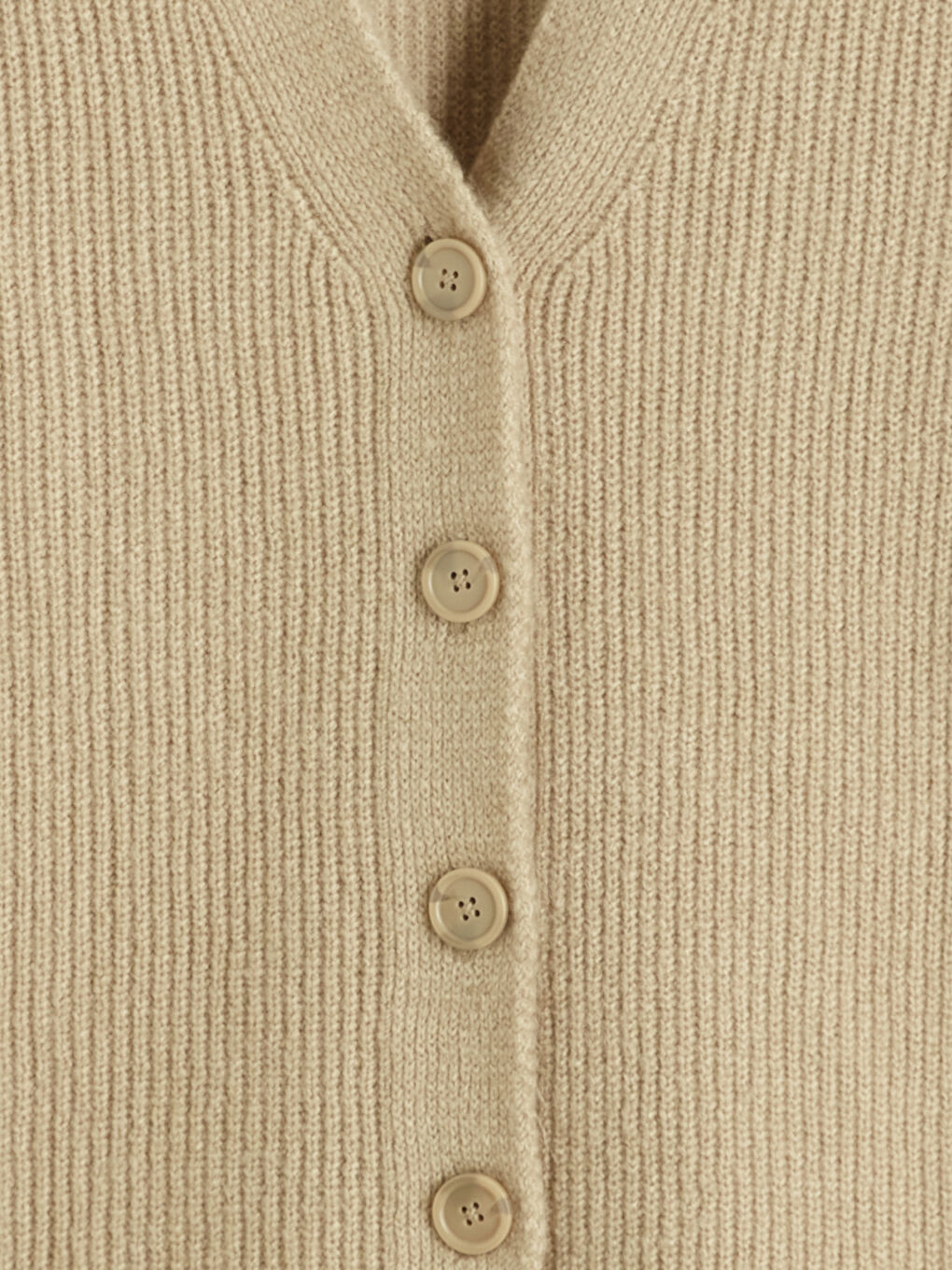 Bej V Yaka Kadın Triko Hırka-5