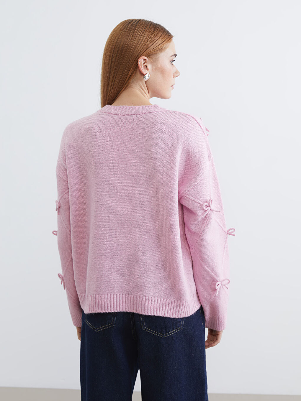 Pembe Bisiklet Yaka Fiyonklu Kadın Triko Kazak	-3