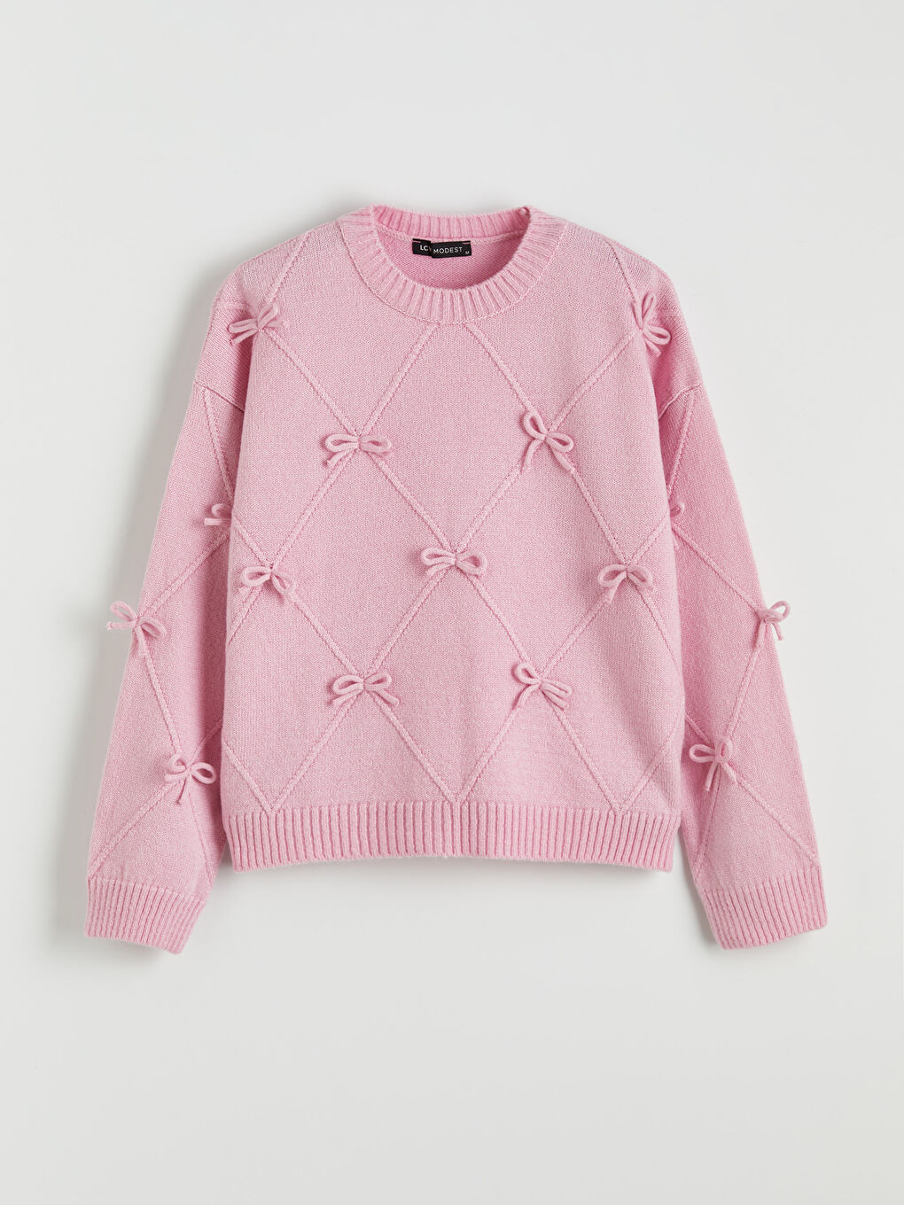 Pembe Bisiklet Yaka Fiyonklu Kadın Triko Kazak	-4