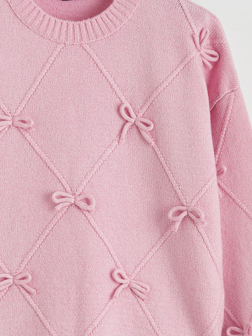 Pembe Bisiklet Yaka Fiyonklu Kadın Triko Kazak	-5