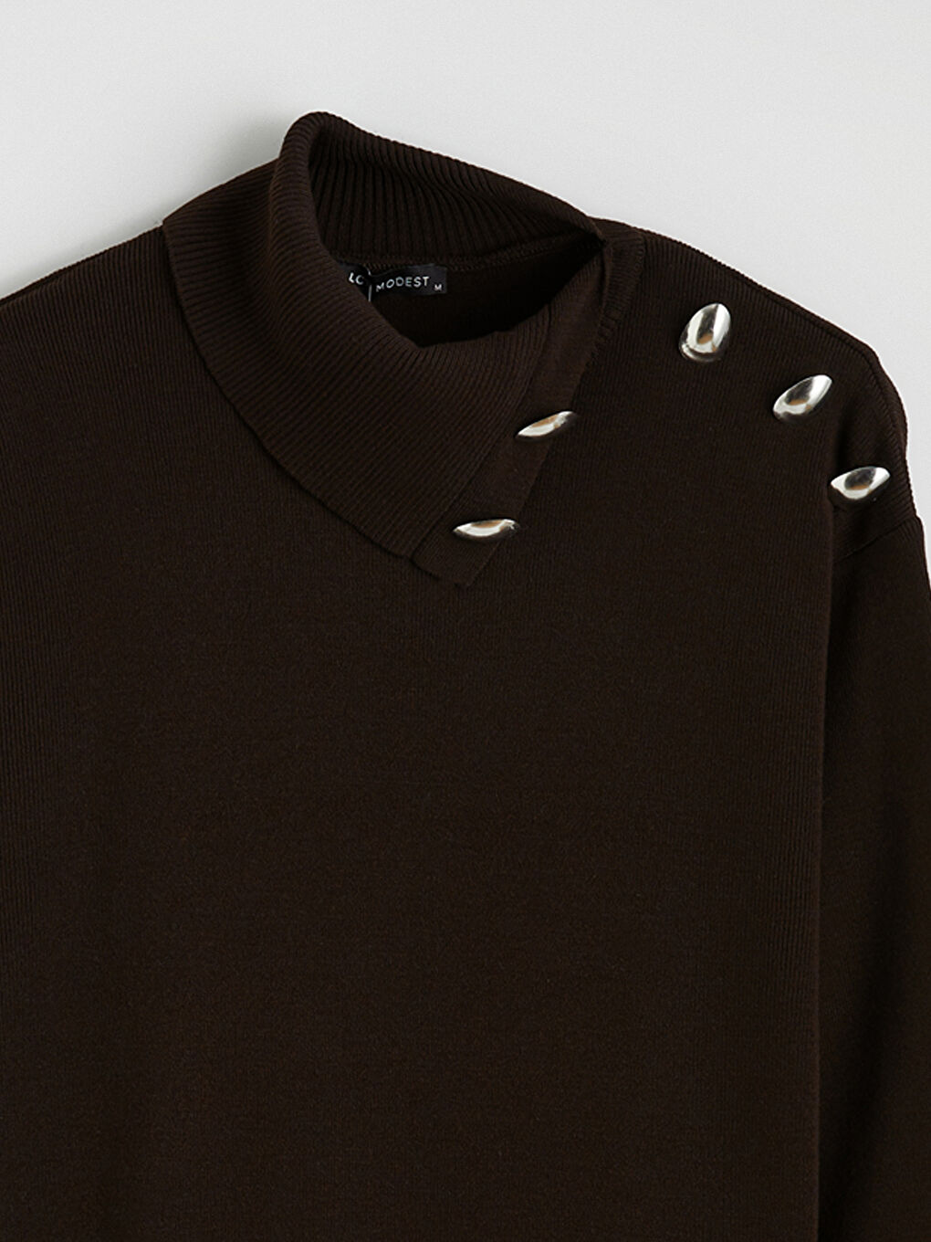 Kahverengi Yarım Balıkçı Yaka Kadın Triko Tunik-1