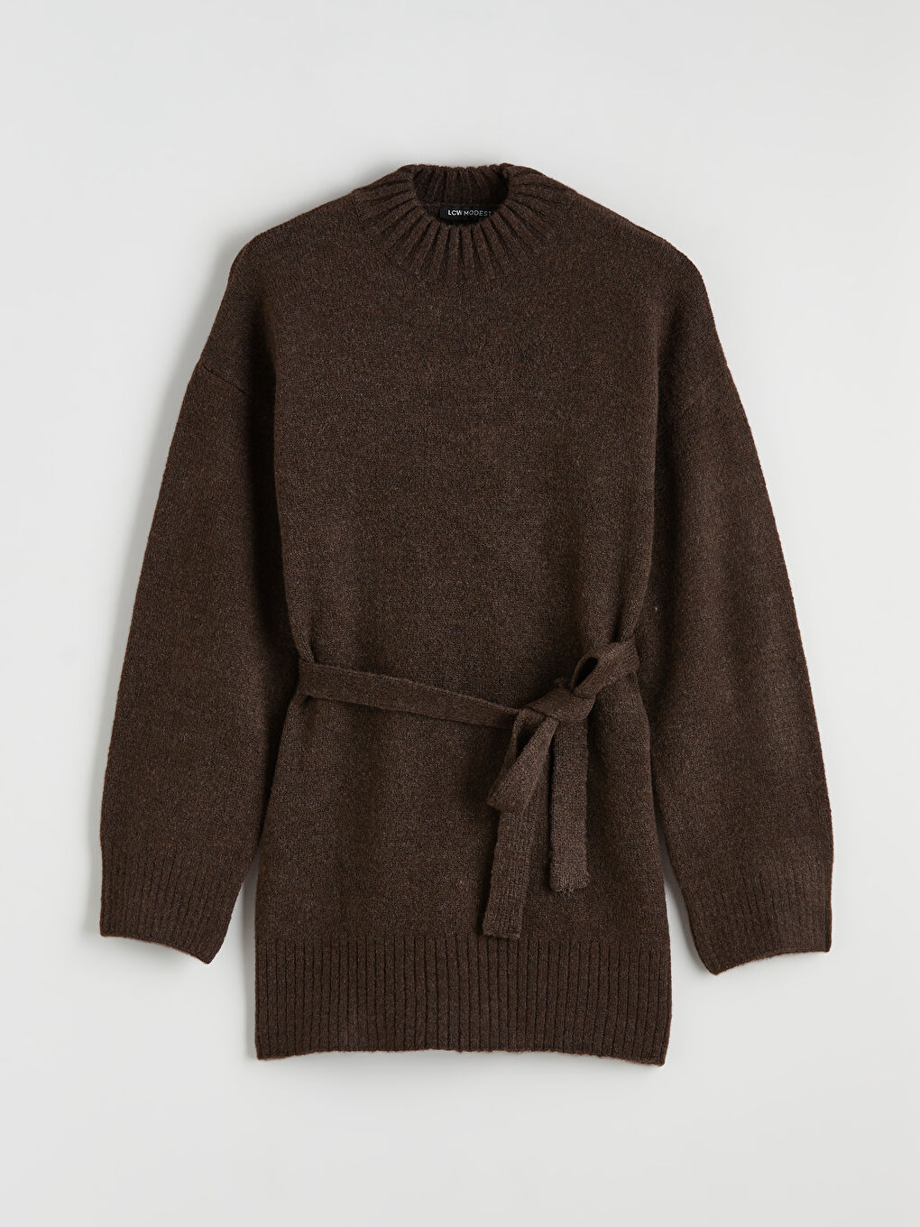 Kahverengi Yarım Balıkçı Yaka Oversize Kadın Triko Tunik-4