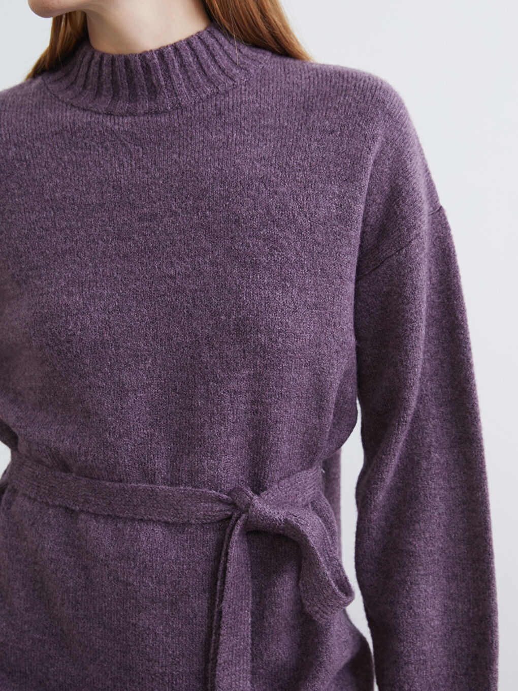 Mor Yarım Balıkçı Yaka Oversize Kadın Triko Tunik-2