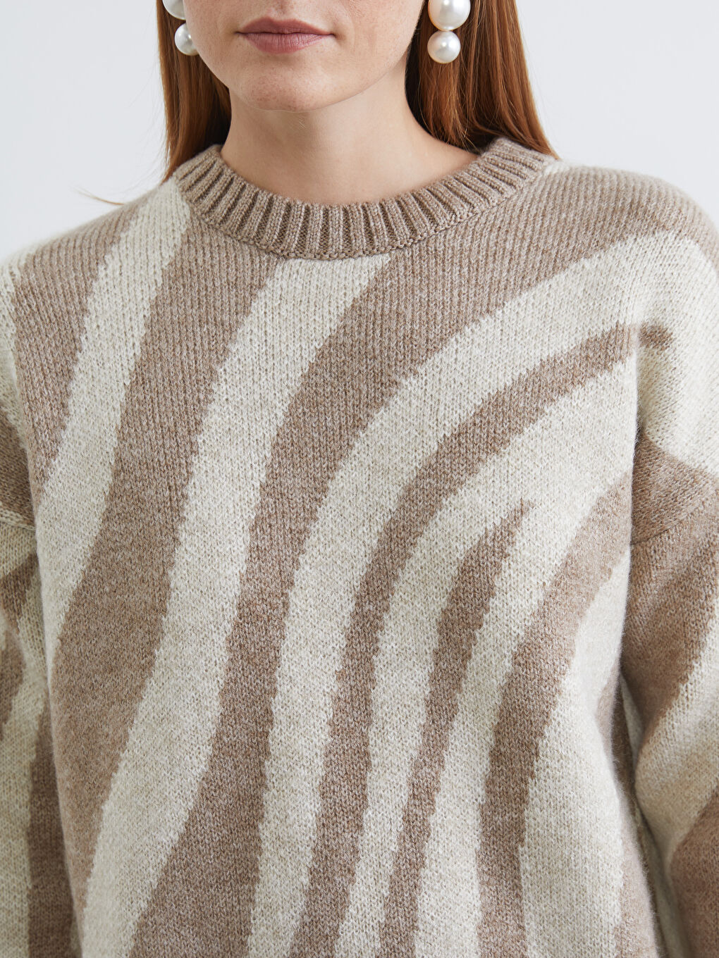 Kahverengi Bisiklet Yaka Zebra Desenli Kadın Triko Tunik-2