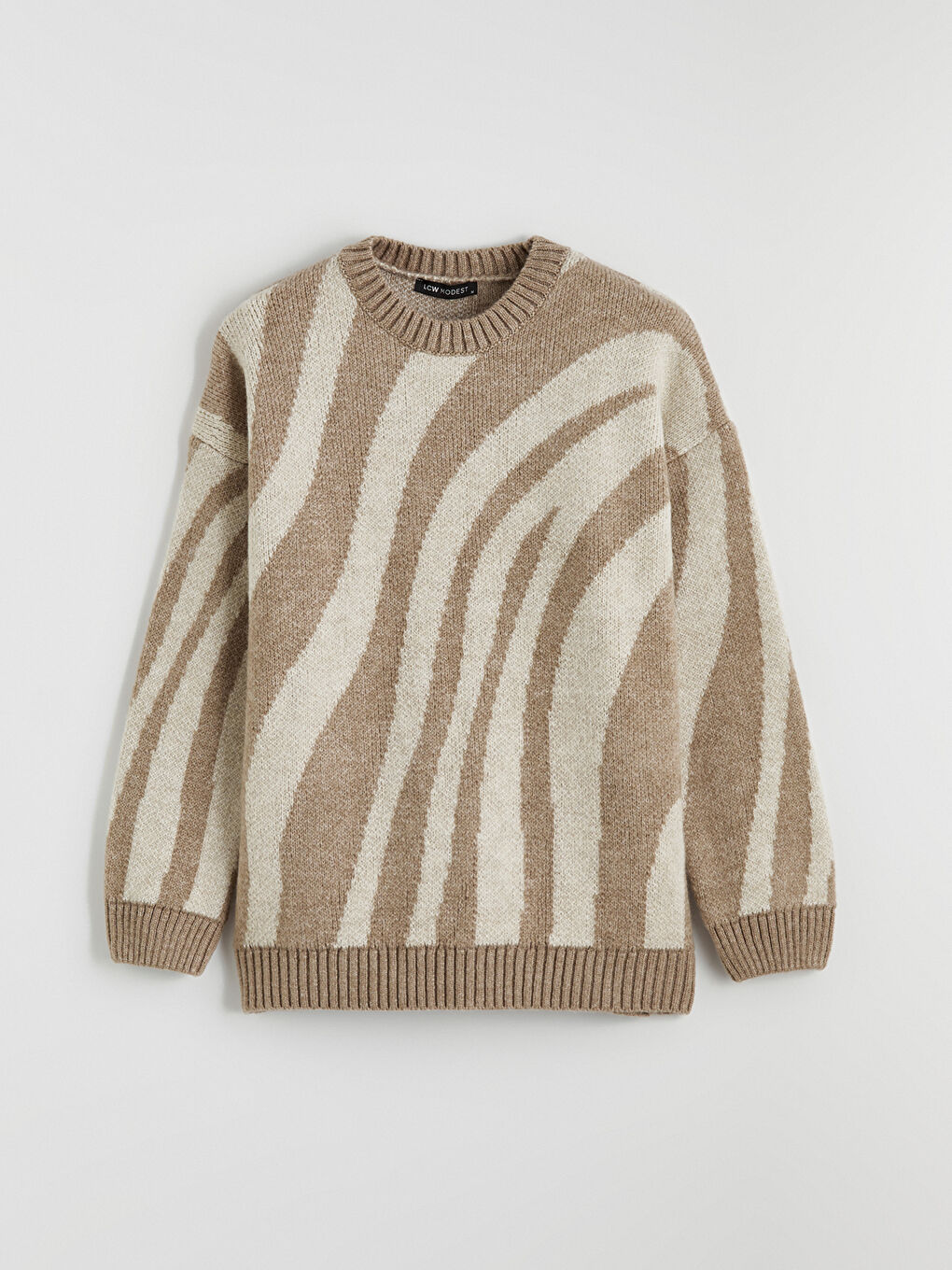 Kahverengi Bisiklet Yaka Zebra Desenli Kadın Triko Tunik-4