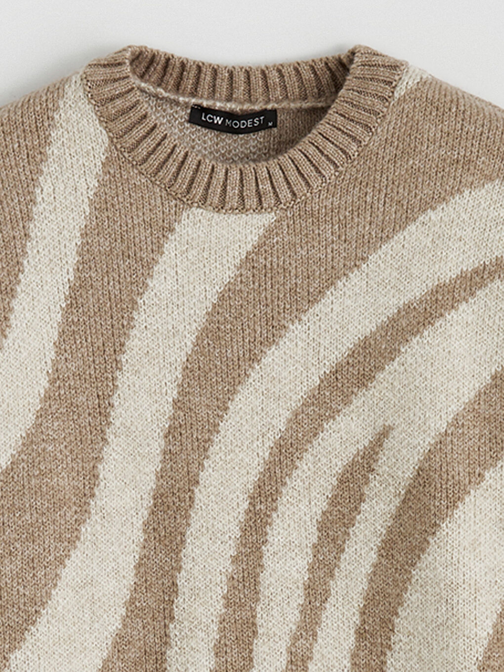 Kahverengi Bisiklet Yaka Zebra Desenli Kadın Triko Tunik-5