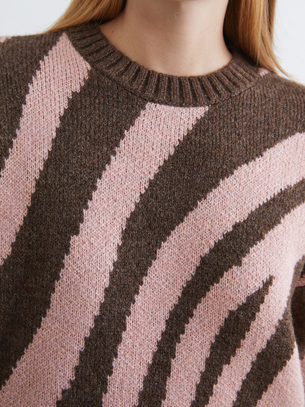 Pembe Bisiklet Yaka Desenli Kadın Triko Tunik-2