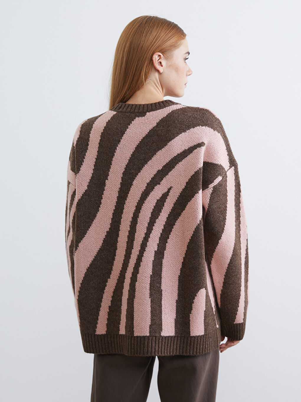 Pembe Bisiklet Yaka Desenli Kadın Triko Tunik-3