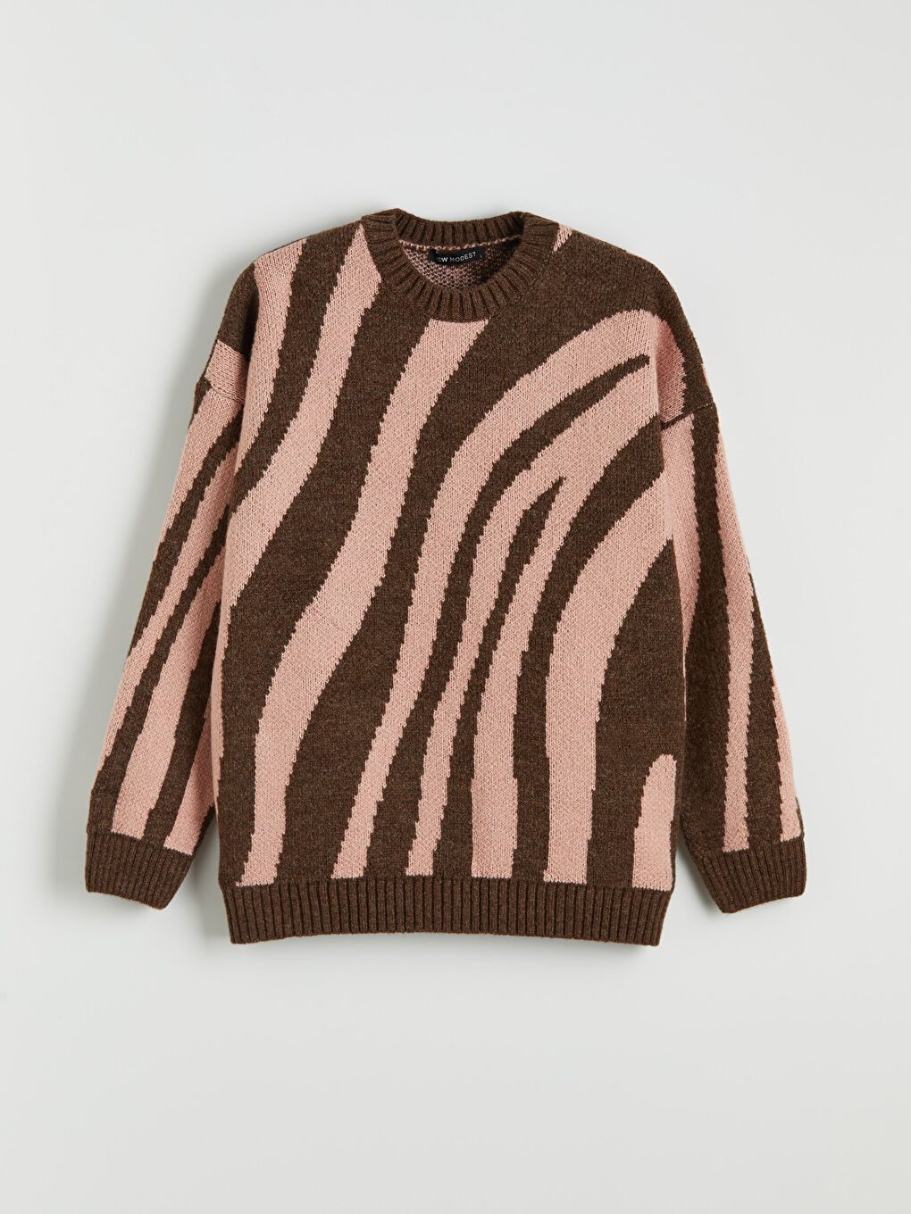 Pembe Bisiklet Yaka Desenli Kadın Triko Tunik-4