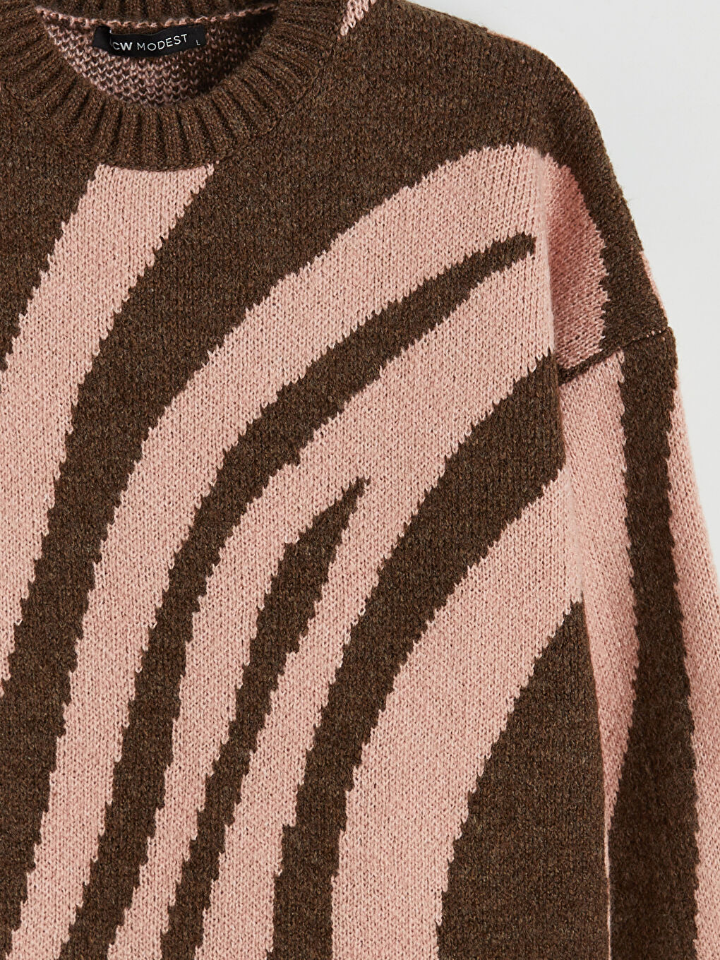 Pembe Bisiklet Yaka Desenli Kadın Triko Tunik-5