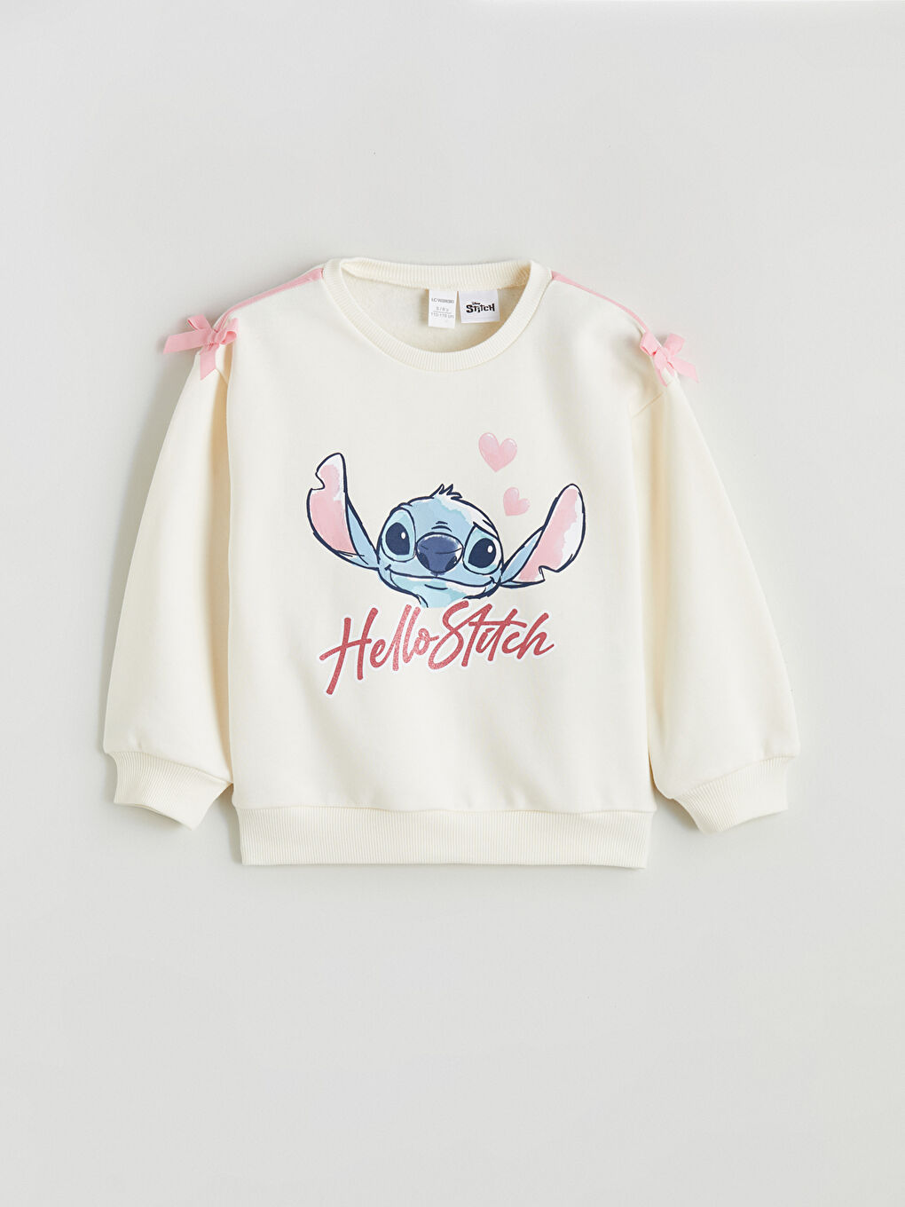 Ekru Lilo & Stitch Baskılı Kız Çocuk Sweatshirt
