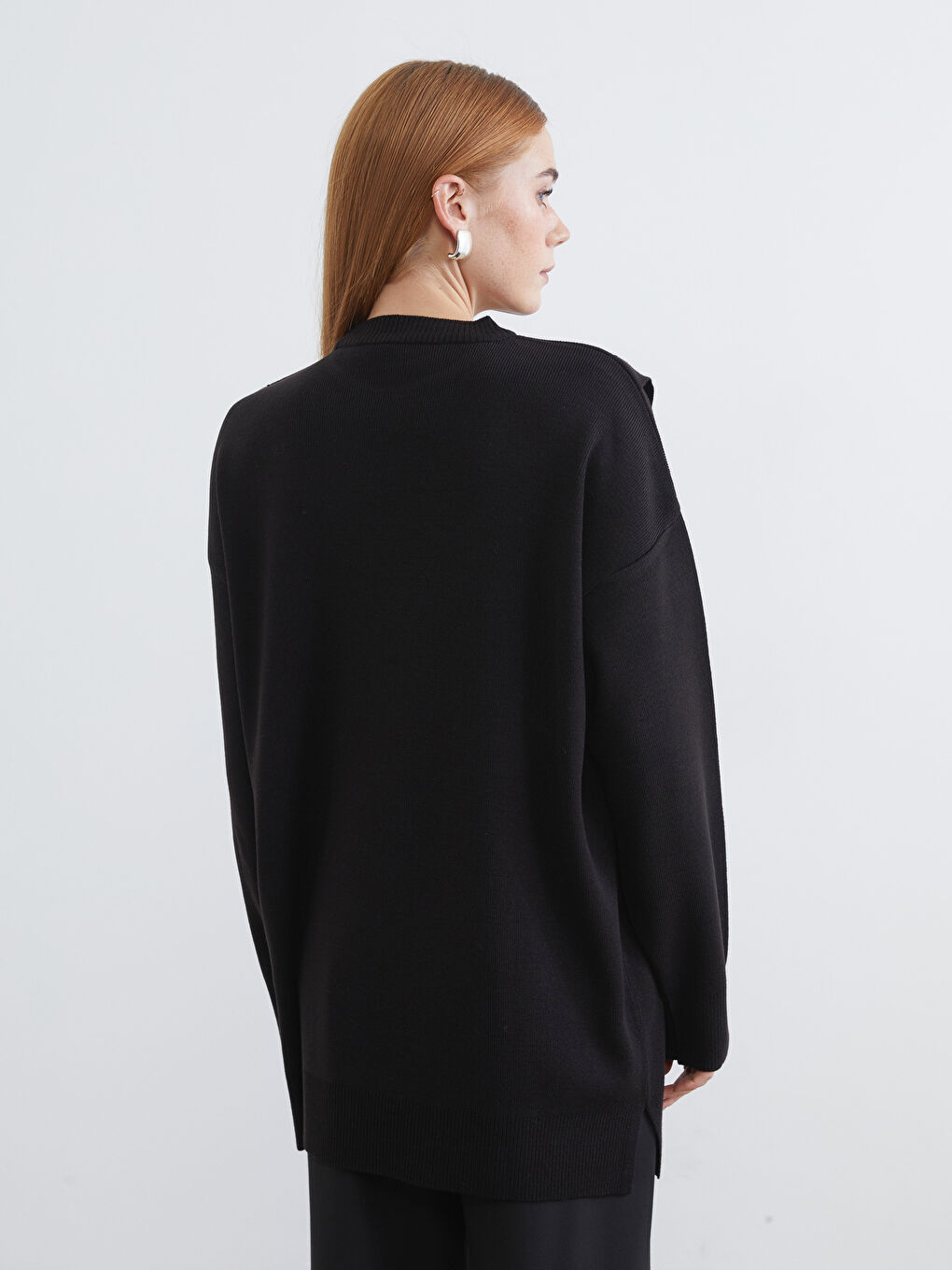 Siyah Bisiklet Yaka Kadın Triko Tunik-3