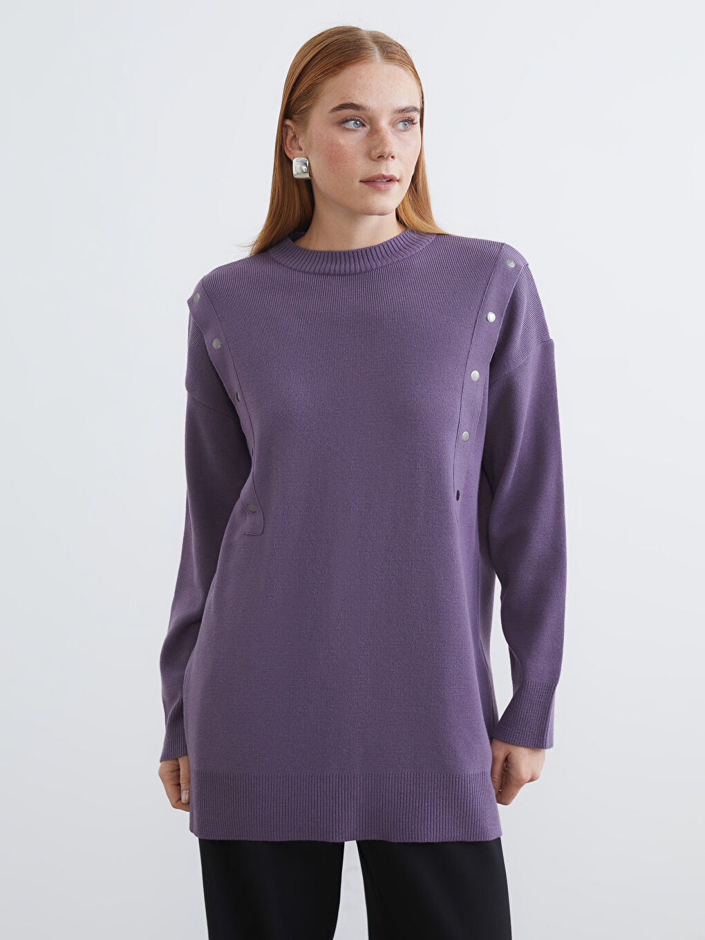 Mor Bisiklet Yaka Kadın Triko Tunik