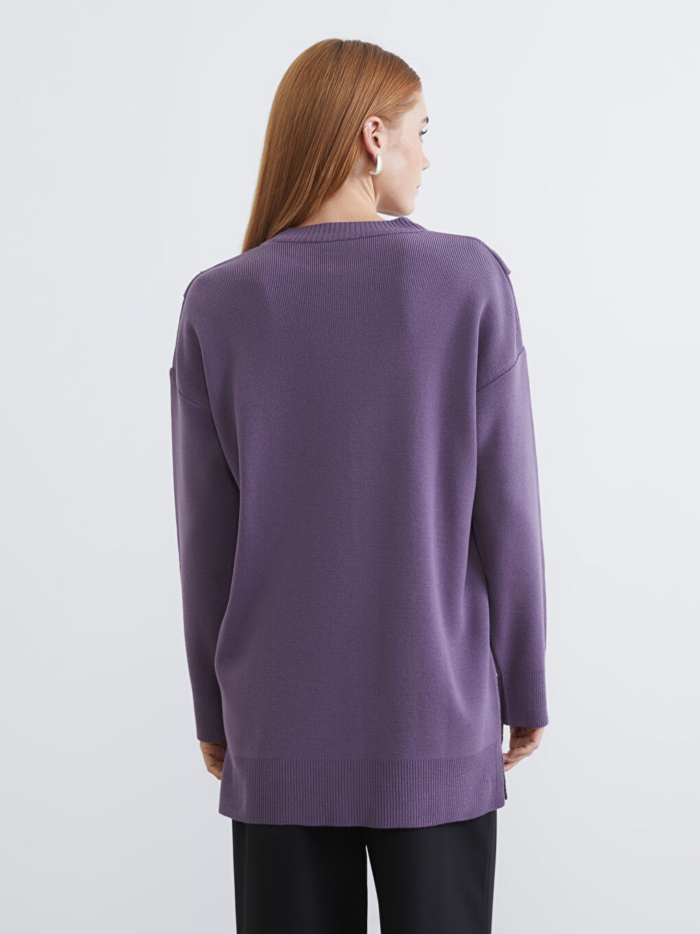 Mor Bisiklet Yaka Kadın Triko Tunik-3