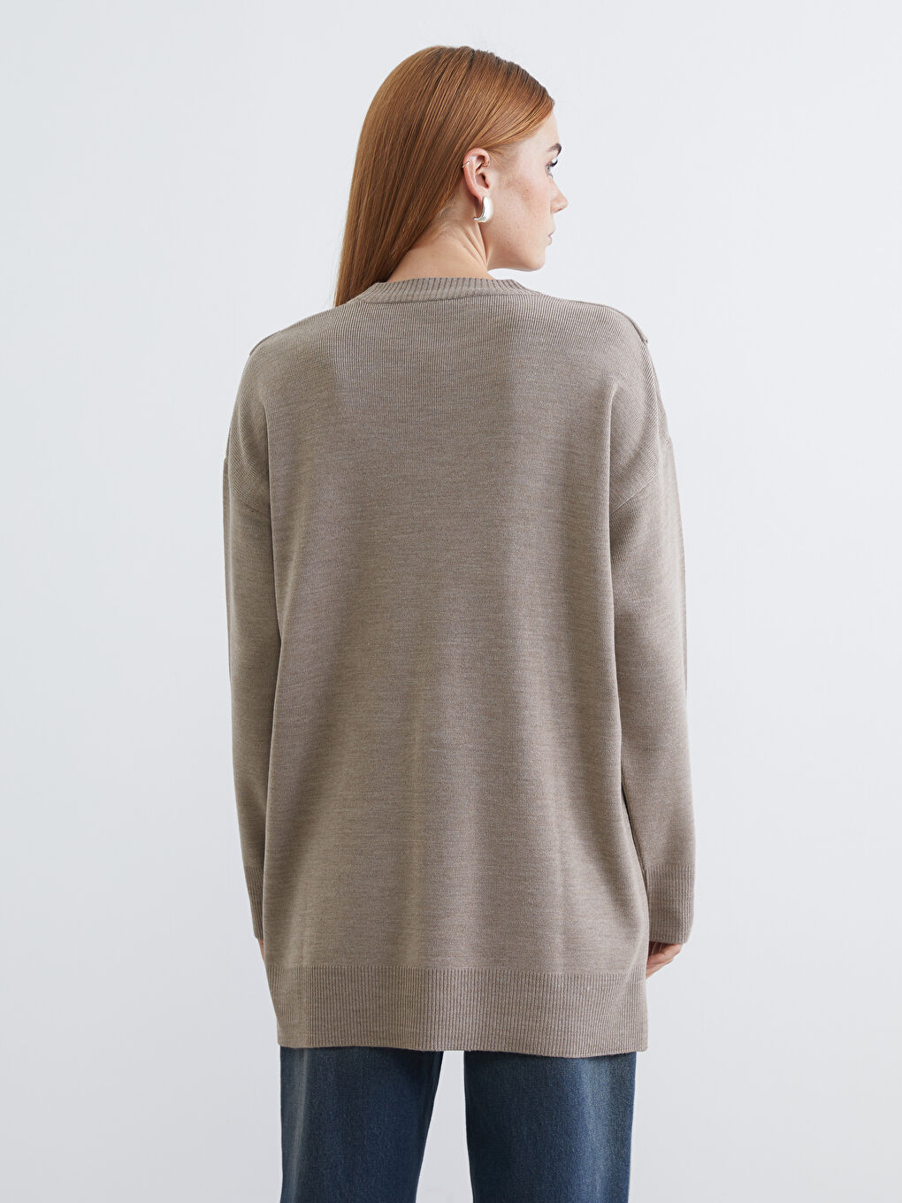 Gri Bisiklet Yaka Kadın Triko Tunik-3