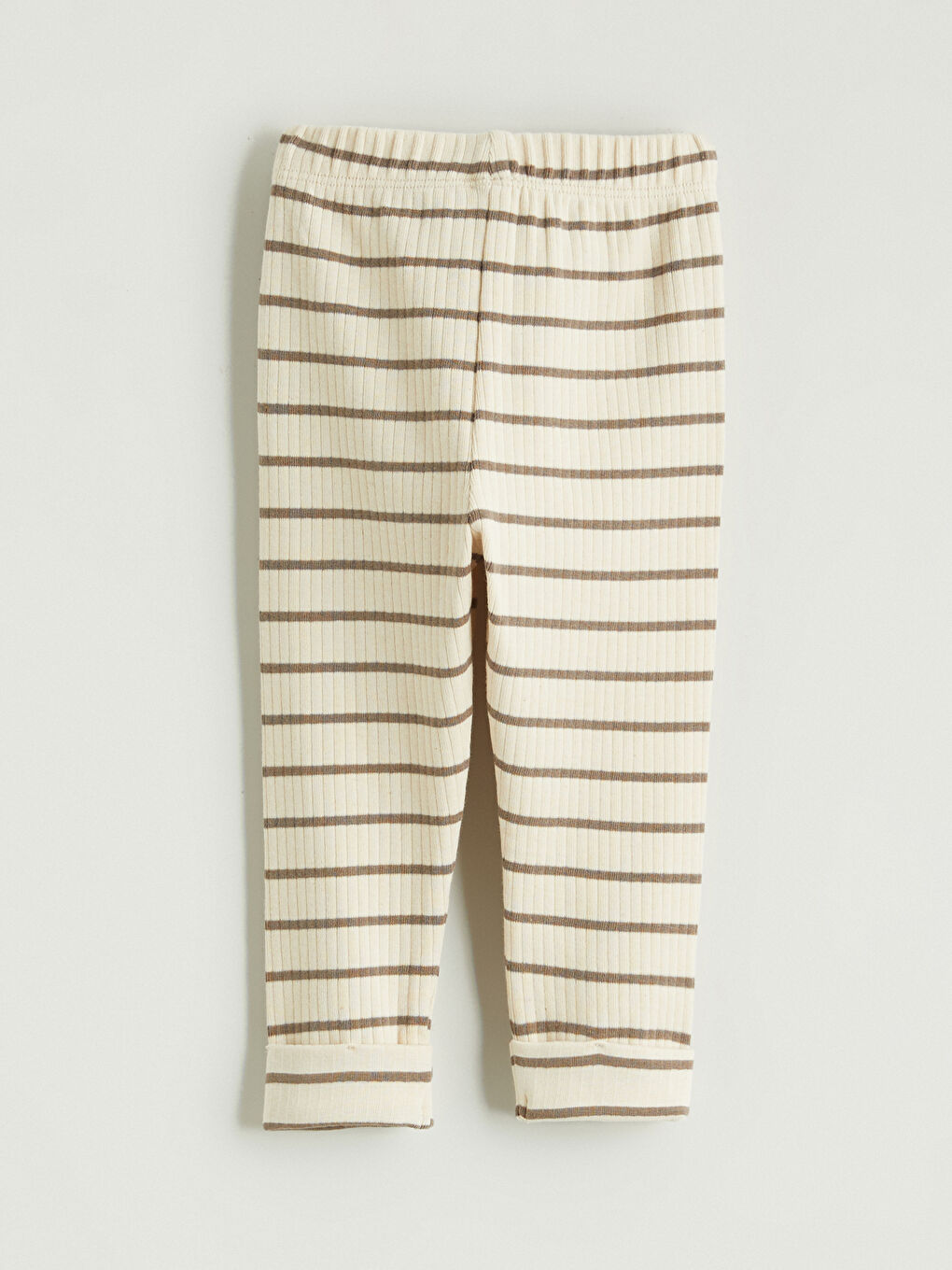 Ekru Beli Lastikli Çizgili Erkek Bebek Tayt Pantolon