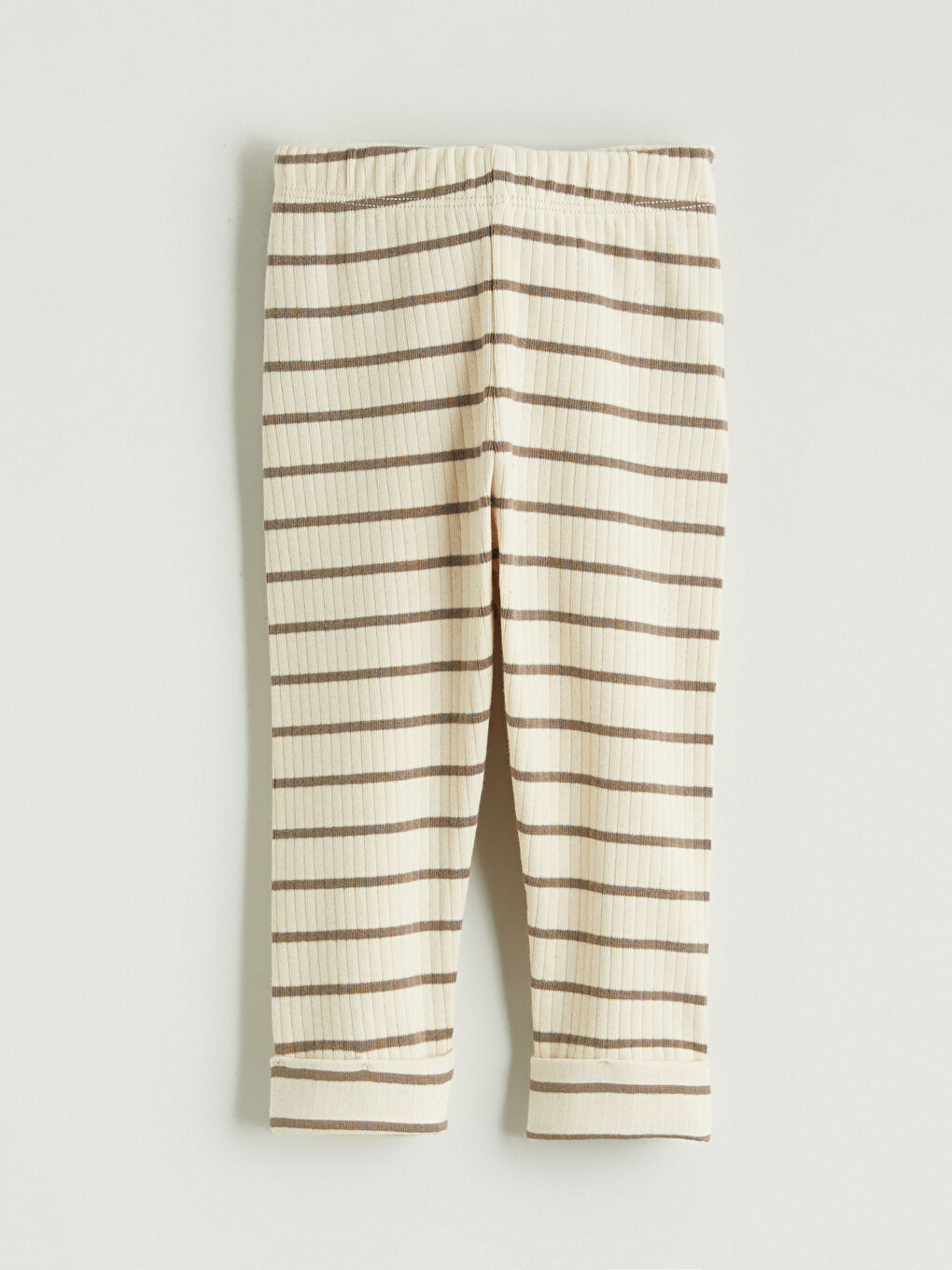 Ekru Beli Lastikli Çizgili Erkek Bebek Tayt Pantolon-1
