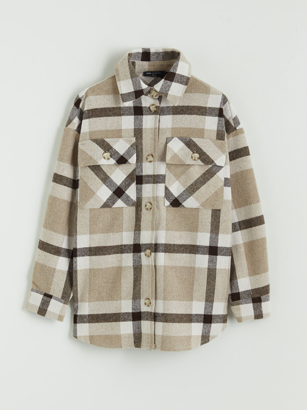 Kahverengi Ekose Oversize Kadın Gömlek-4