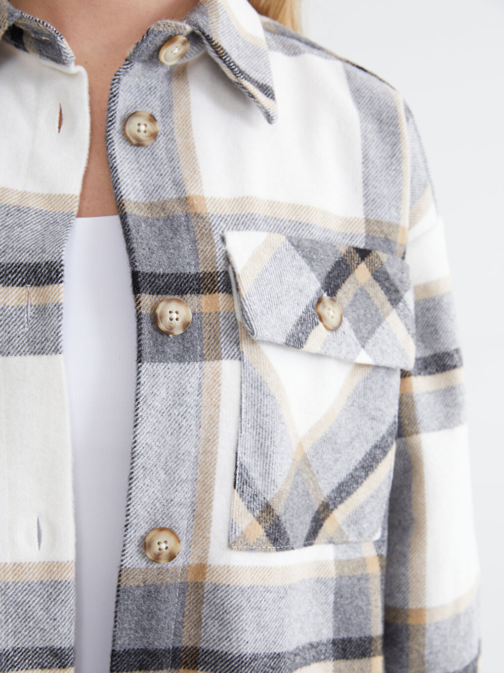 Gri Ekose Oversize Kadın Gömlek-2