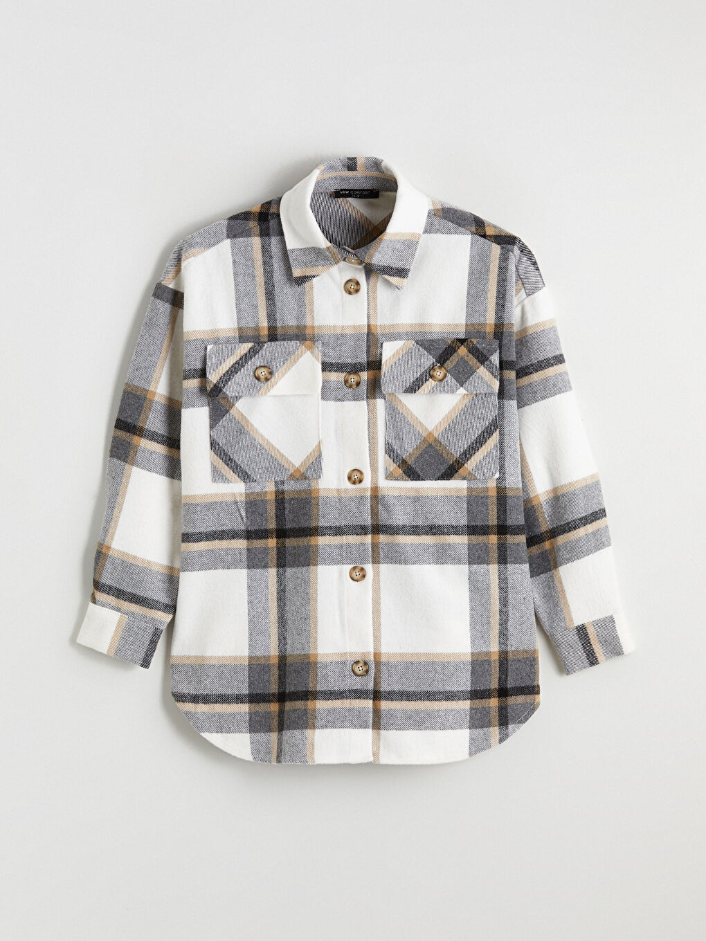 Gri Ekose Oversize Kadın Gömlek-5