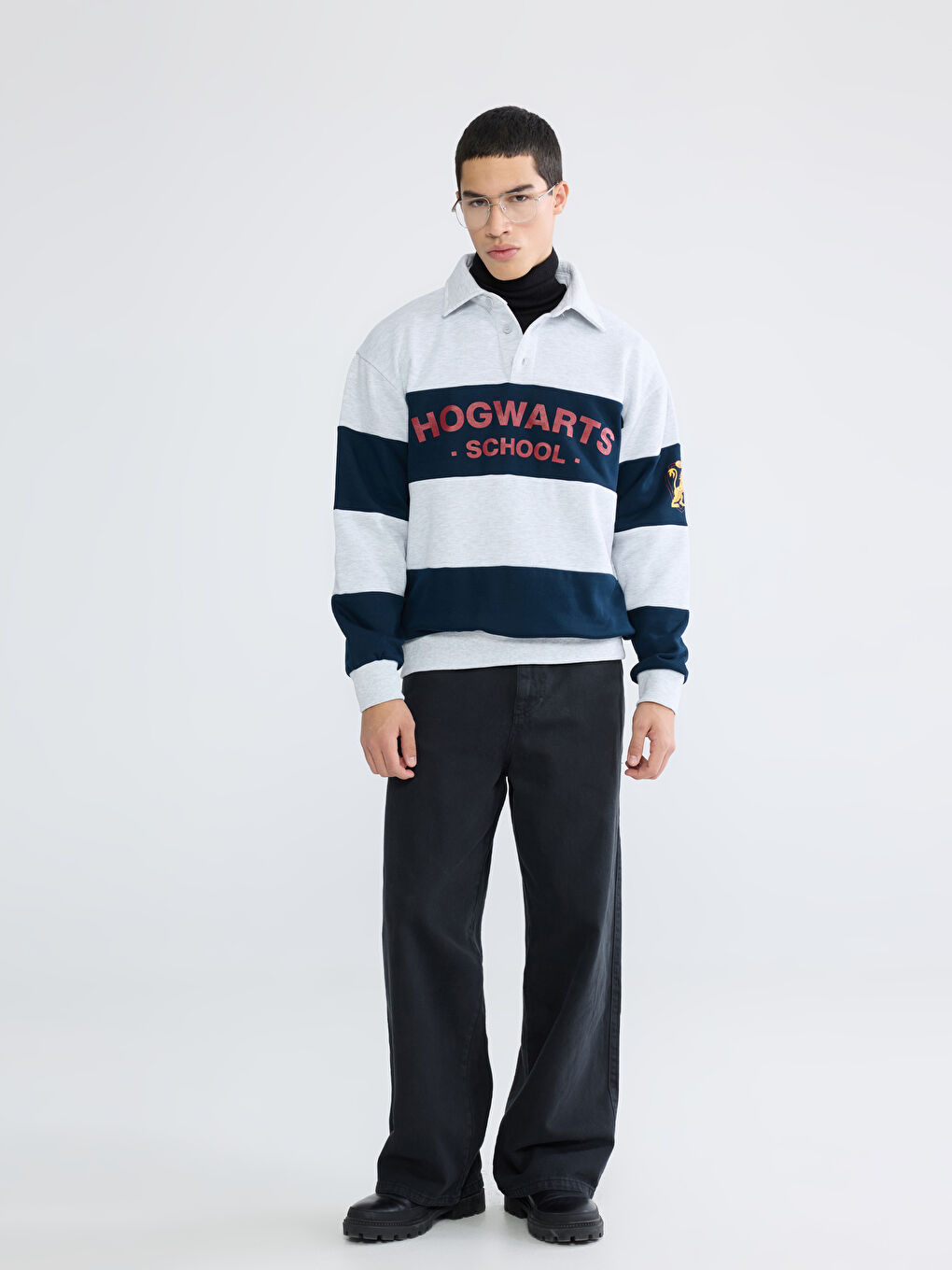 Polo Neck Harry Potter Printed Men's Thick Sweatshirt-1