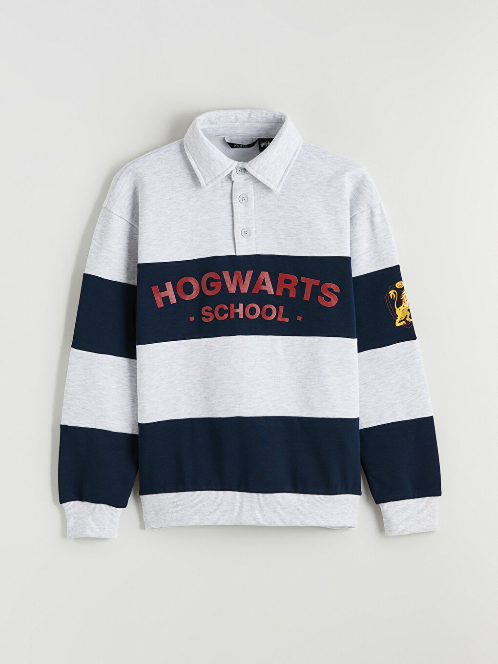 Lacivert Polo Yaka Harry Potter Baskılı Erkek Kalın Sweatshirt