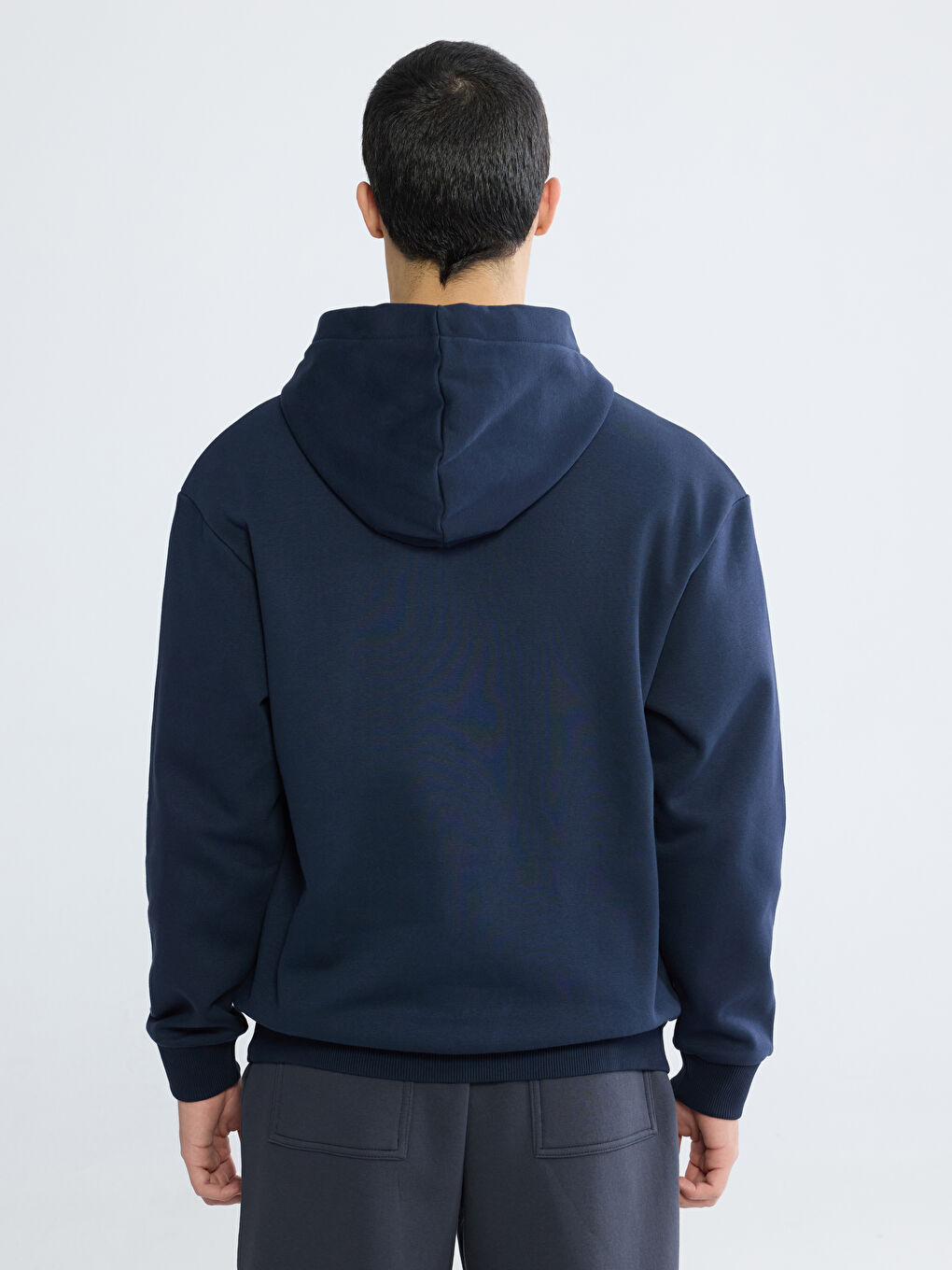 Lacivert Baskılı Erkek Kalın Hoodie-3