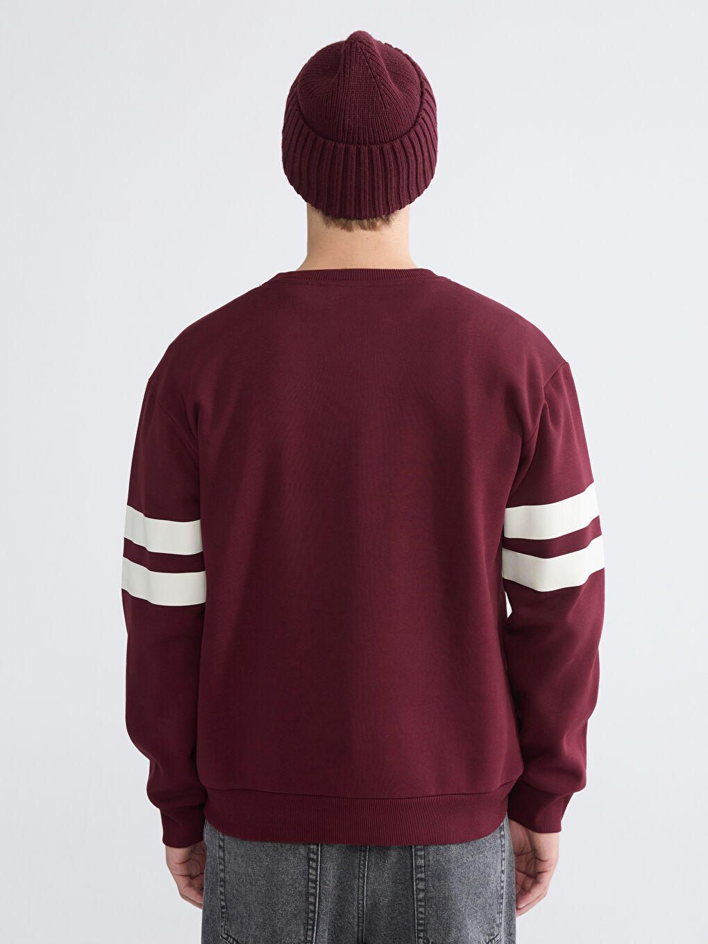 Bordo Bisiklet Yaka Harry Potter Baskılı Erkek Kalın Sweatshirt-3