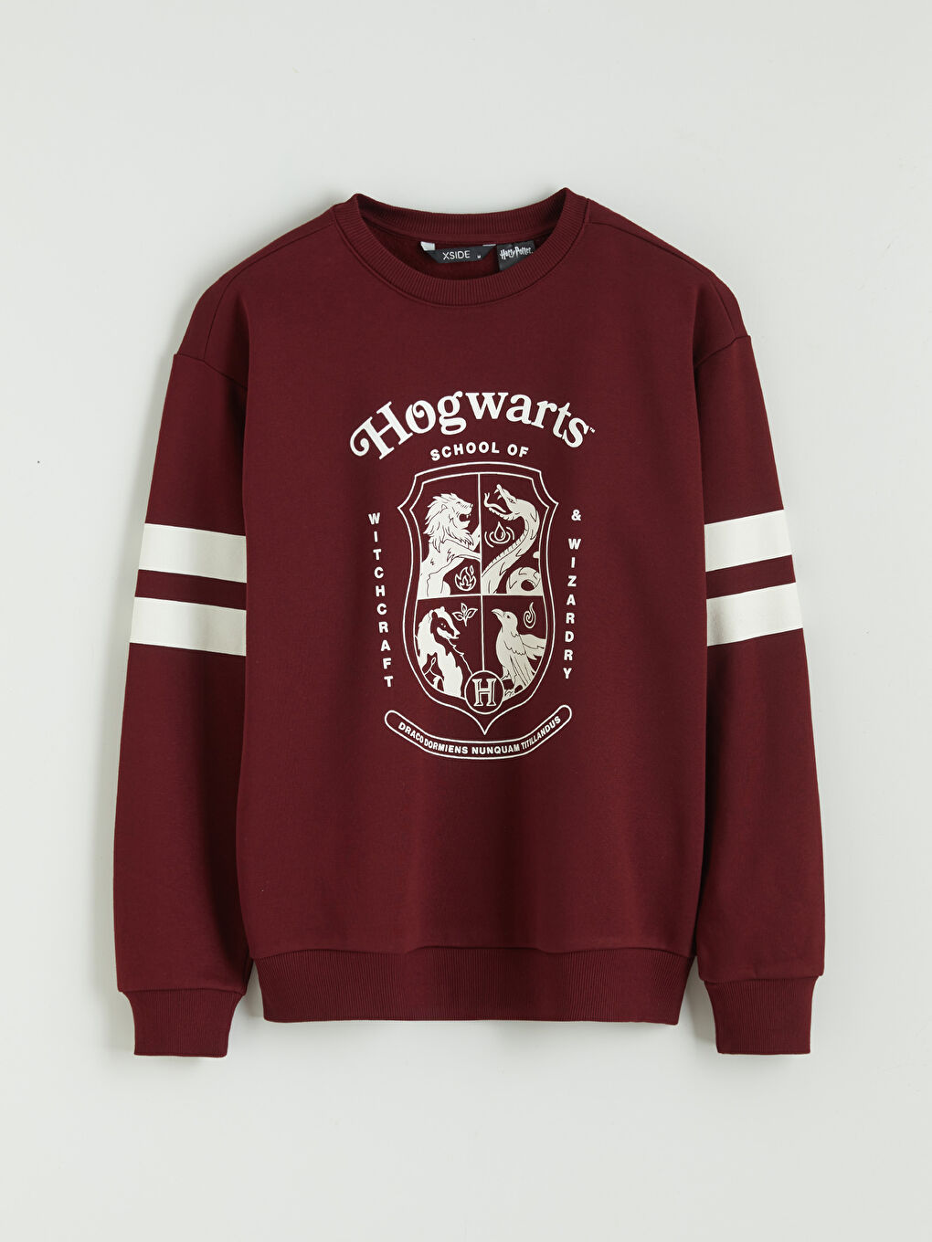 Bordo Bisiklet Yaka Harry Potter Baskılı Erkek Kalın Sweatshirt-4