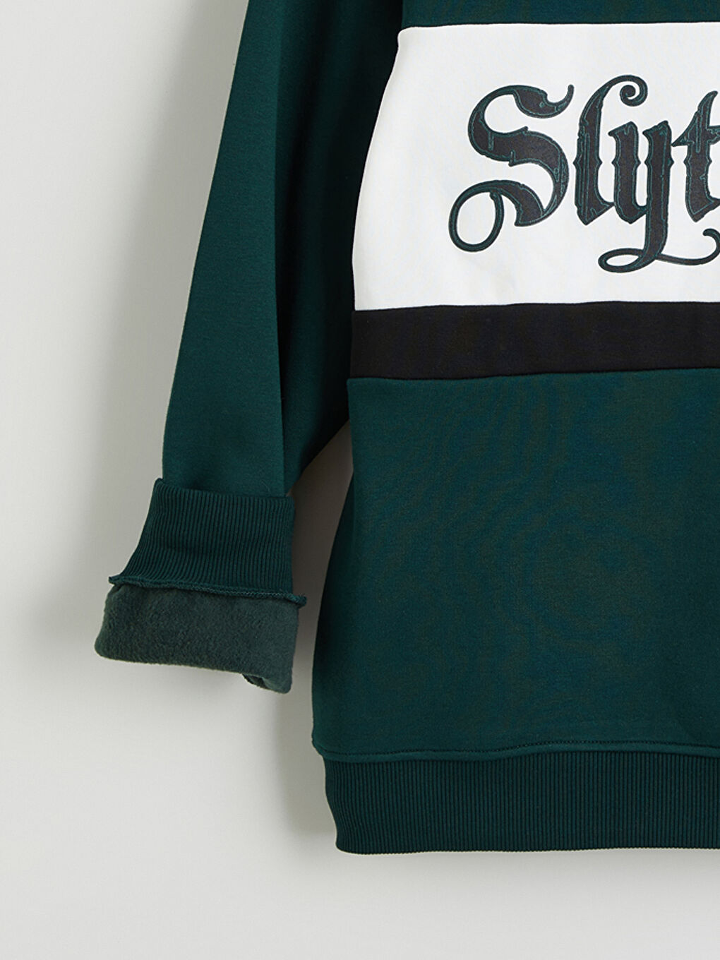 Yeşil Polo Yaka Harry Potter Baskılı Erkek Kalın Sweatshirt-2