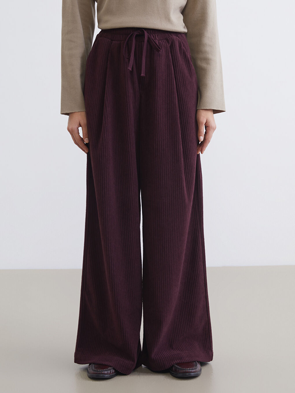 Pantalone od somota sa elastičnim strukom za žene-1