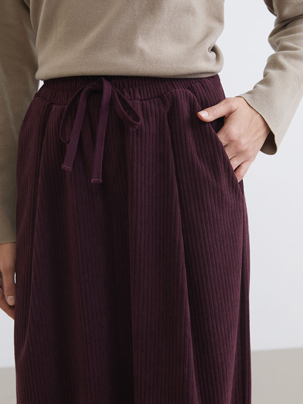 Pantalone od somota sa elastičnim strukom za žene-2