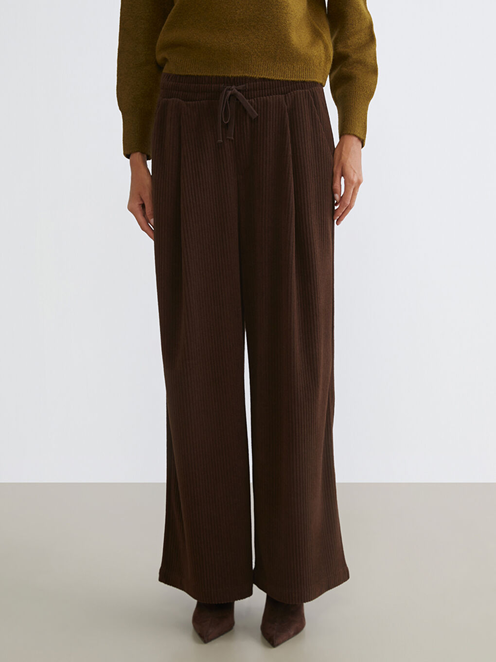 Elasticated Waist Velvet Women's Trousers-1