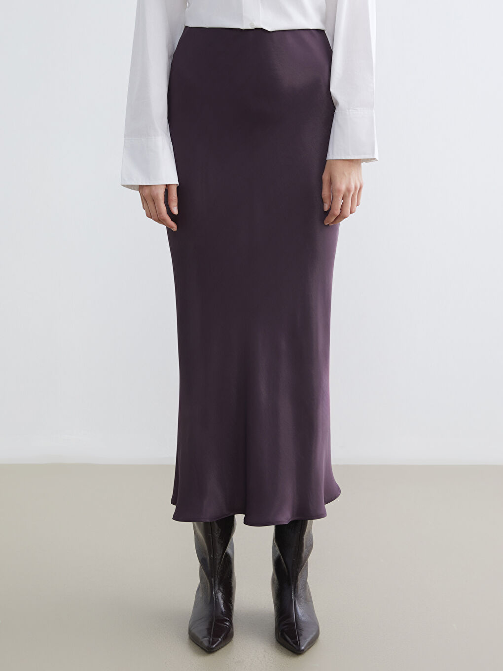 Mürdüm Beli Lastikli A Kesim Saten Etek-3