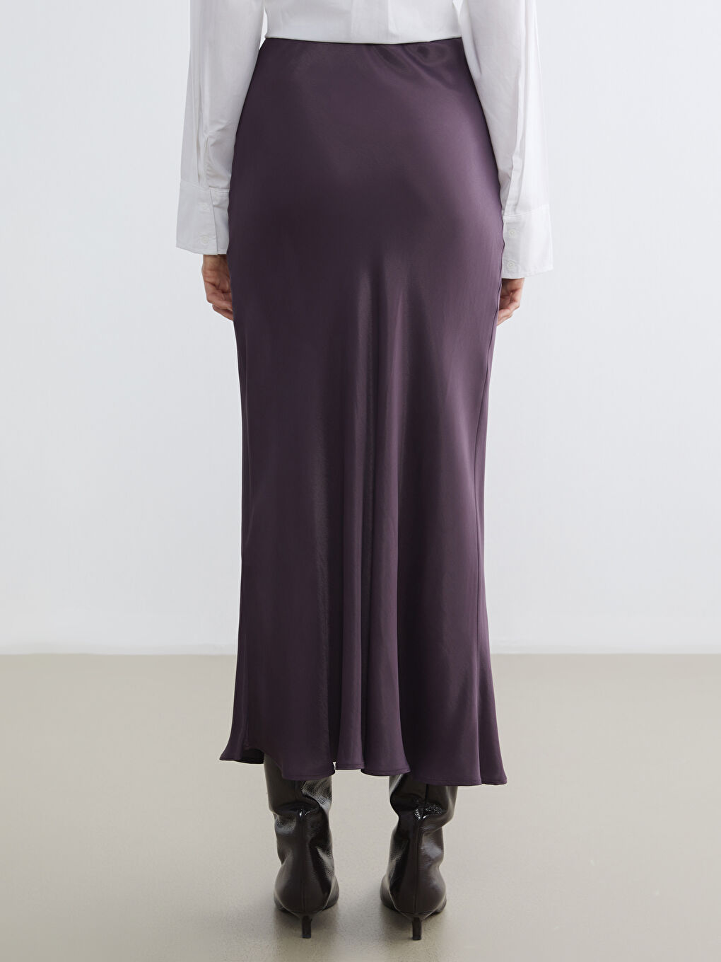 Mürdüm Beli Lastikli A Kesim Saten Etek-7