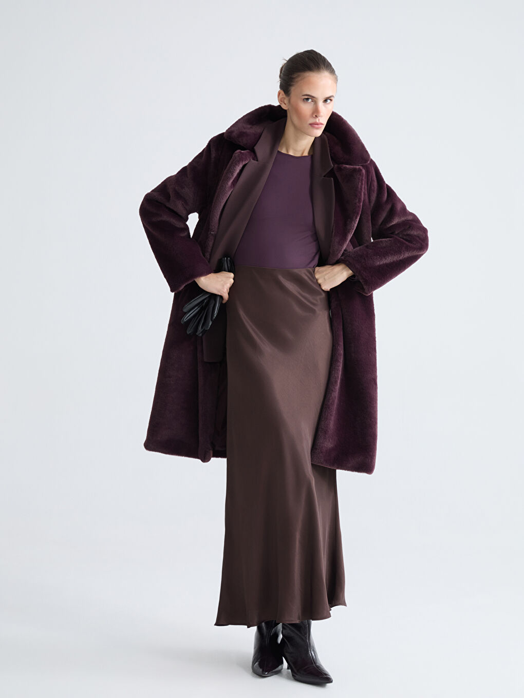 Kahverengi Beli Lastikli A Kesim Saten Etek-1